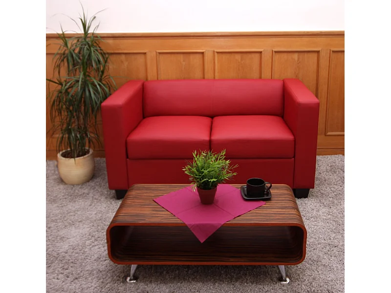 Sofa dwuosobowa Lille,  skóra, czerwona