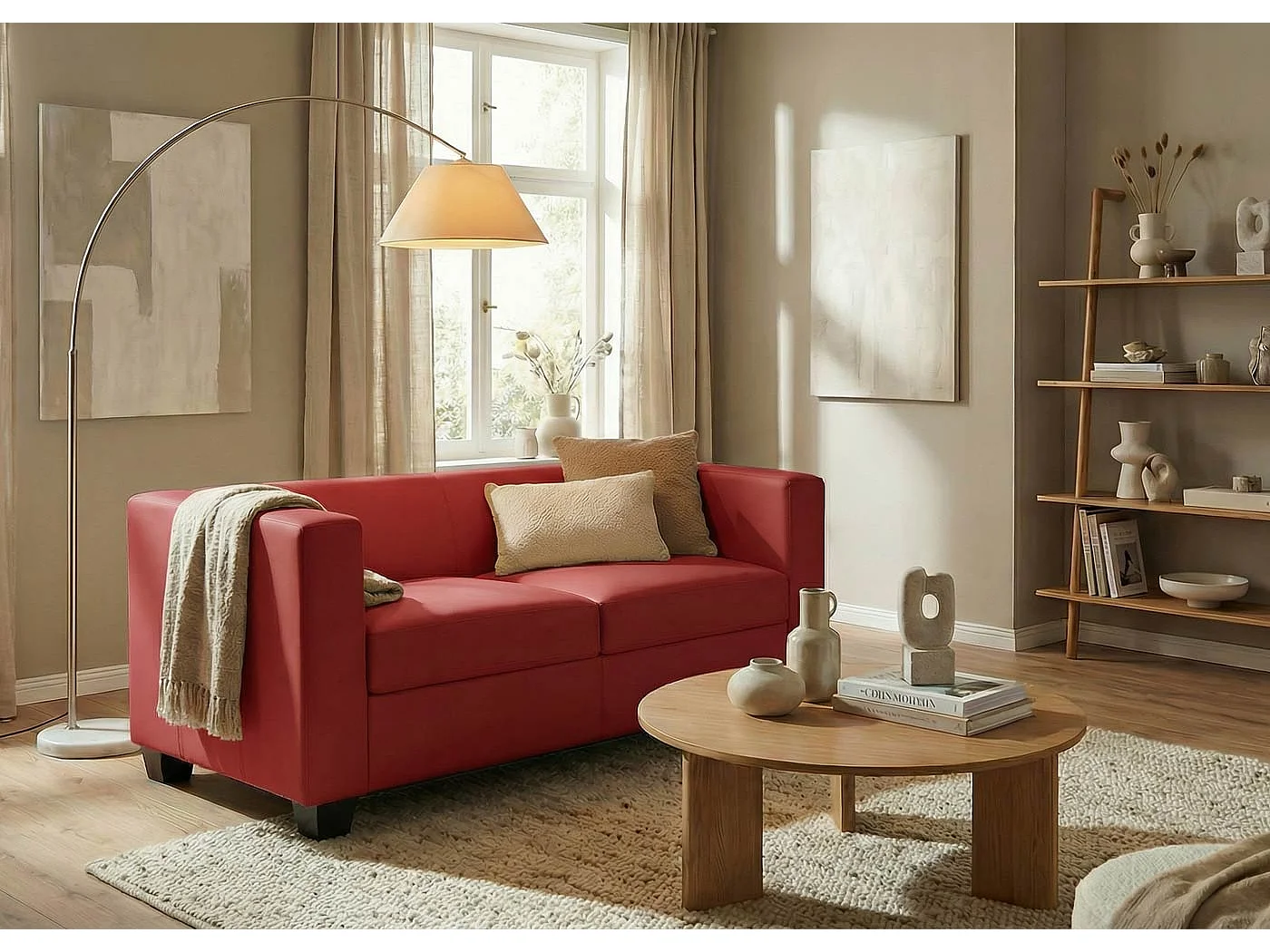 Sofa dwuosobowa Lille,  skóra, czerwona