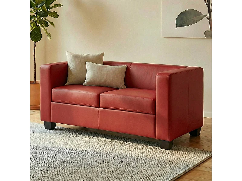 Sofa dwuosobowa Lille,  skóra, czerwona