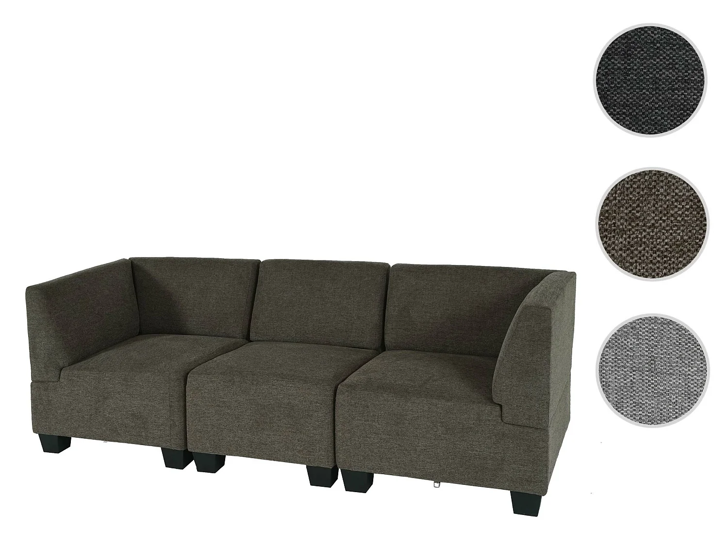 Modulaire 3-zitsbank Moncalieri,  bruin, hoge armleuningen