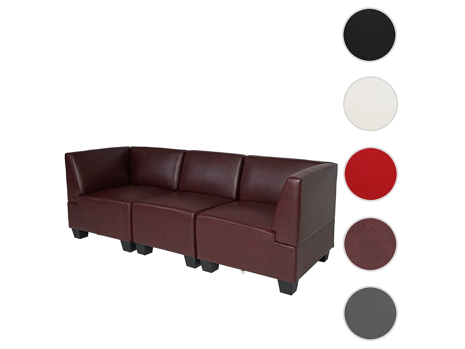 Modular Canapé 3 places Moncalieri,  rouge-brun, accoudoirs hauts