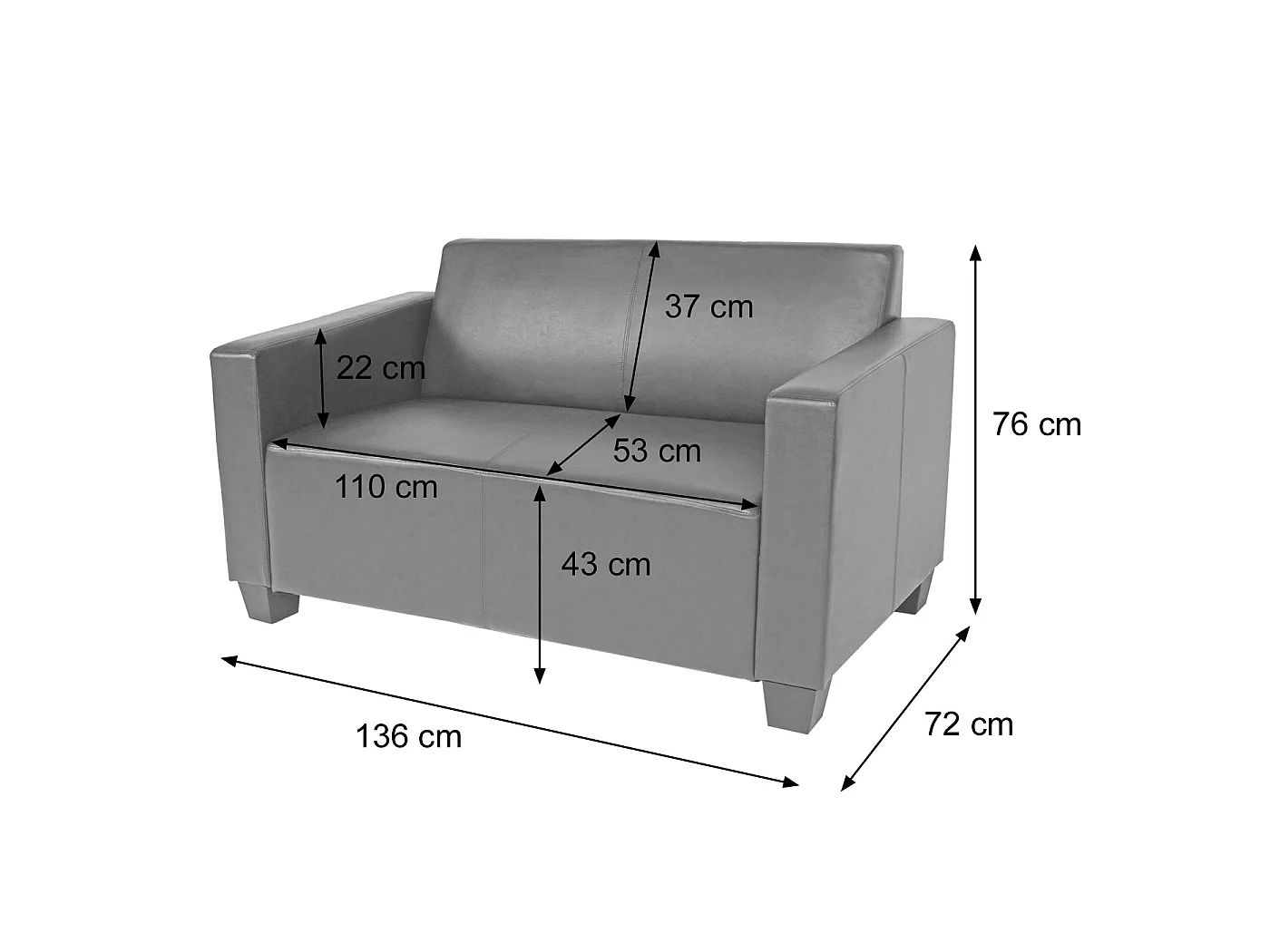 Sofa 2-osobowa Moncalieri imitacja skóry,  czerwony