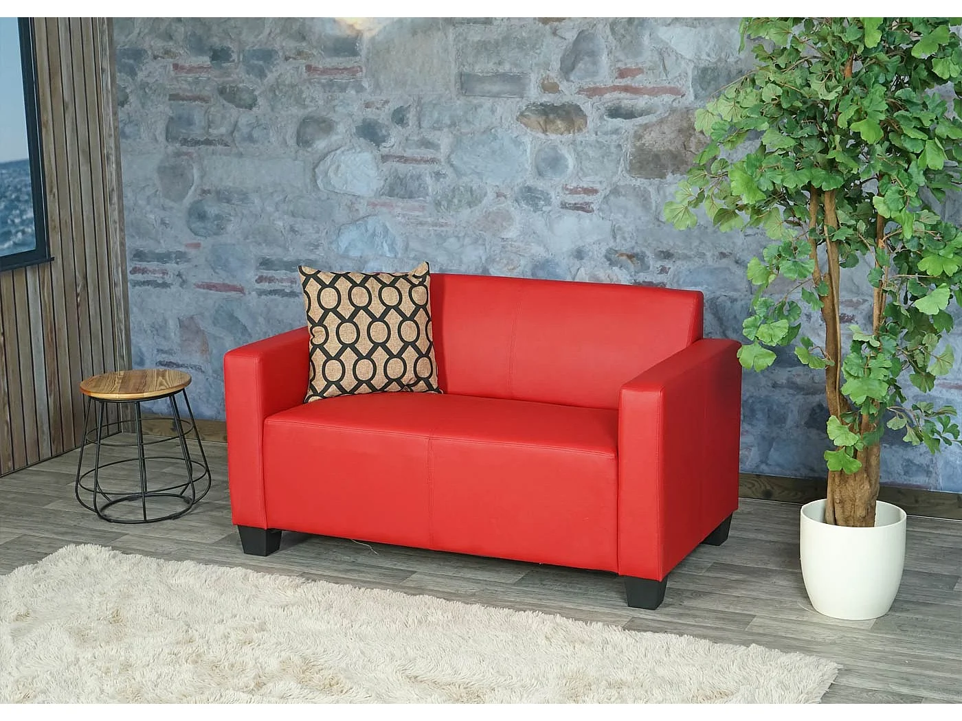 Sofa dwuosobowa Moncalieri ze sztucznej skóry,  czerwona