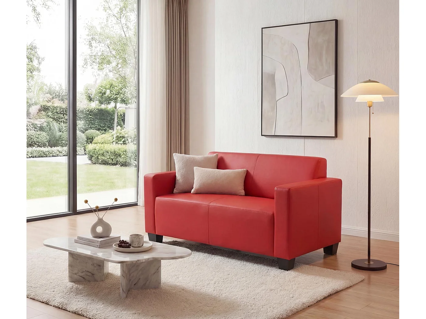 Sofa dwuosobowa Moncalieri ze sztucznej skóry,  czerwona