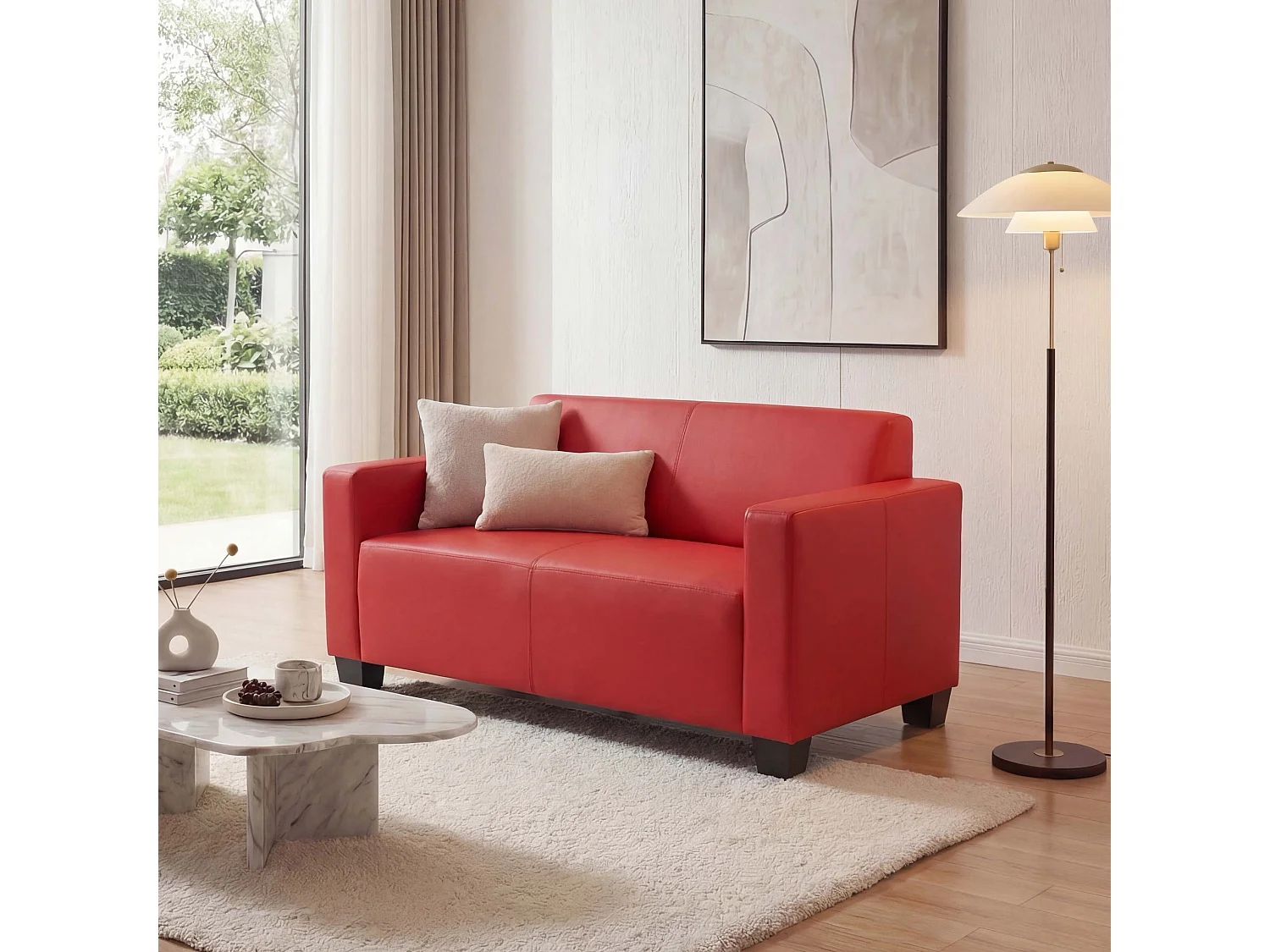 Sofa dwuosobowa Moncalieri ze sztucznej skóry,  czerwona