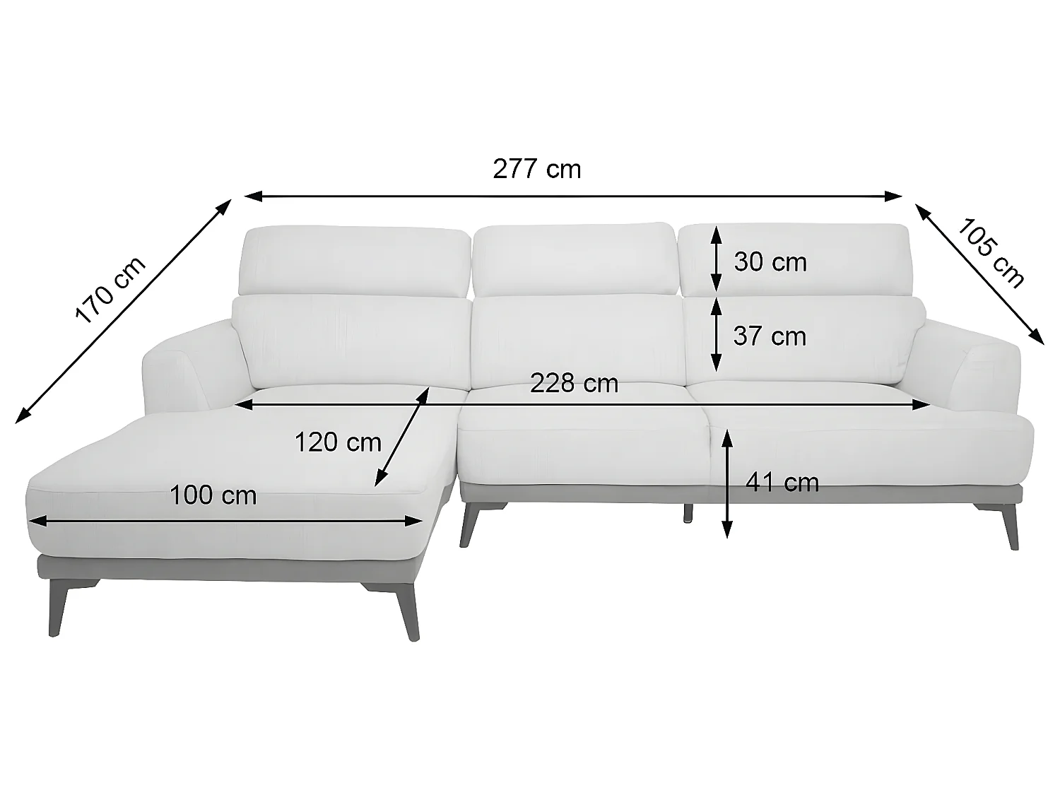 Bank MCW-G44 L-vorm,  links, lichtgrijs
