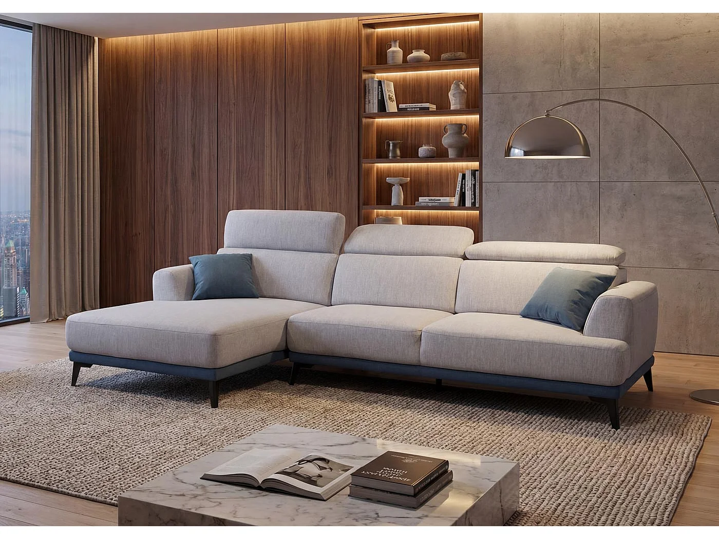 Sofa MCW-G44 L-Form, Links, hellgrau