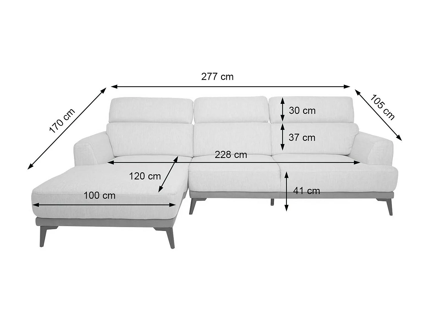 Sofa MCW-G44 L-Form,  venstre, lysegrå