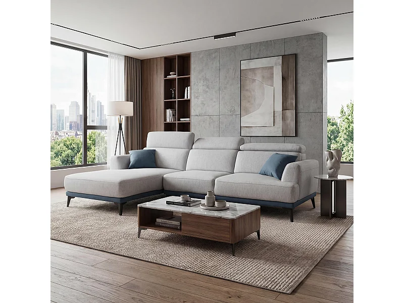 Sofa MCW-G44 L-Form, Links, hellgrau