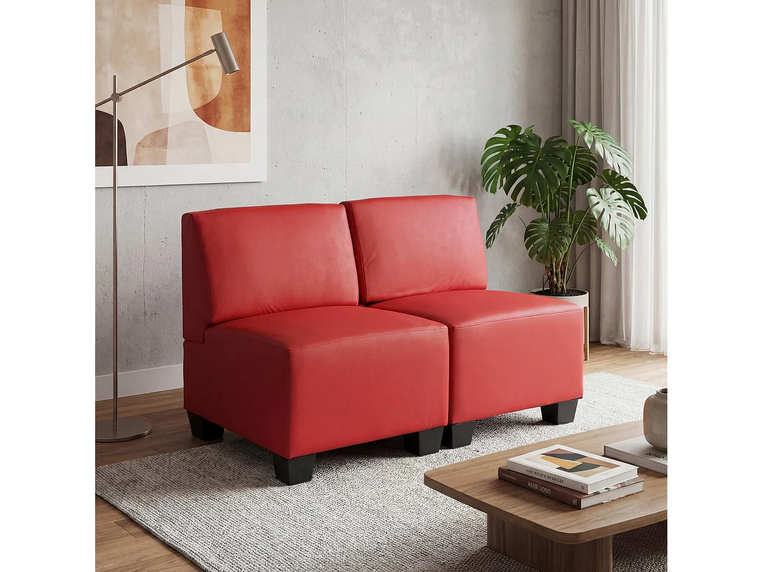 2-seater Moncalieri,  red, without armrests
