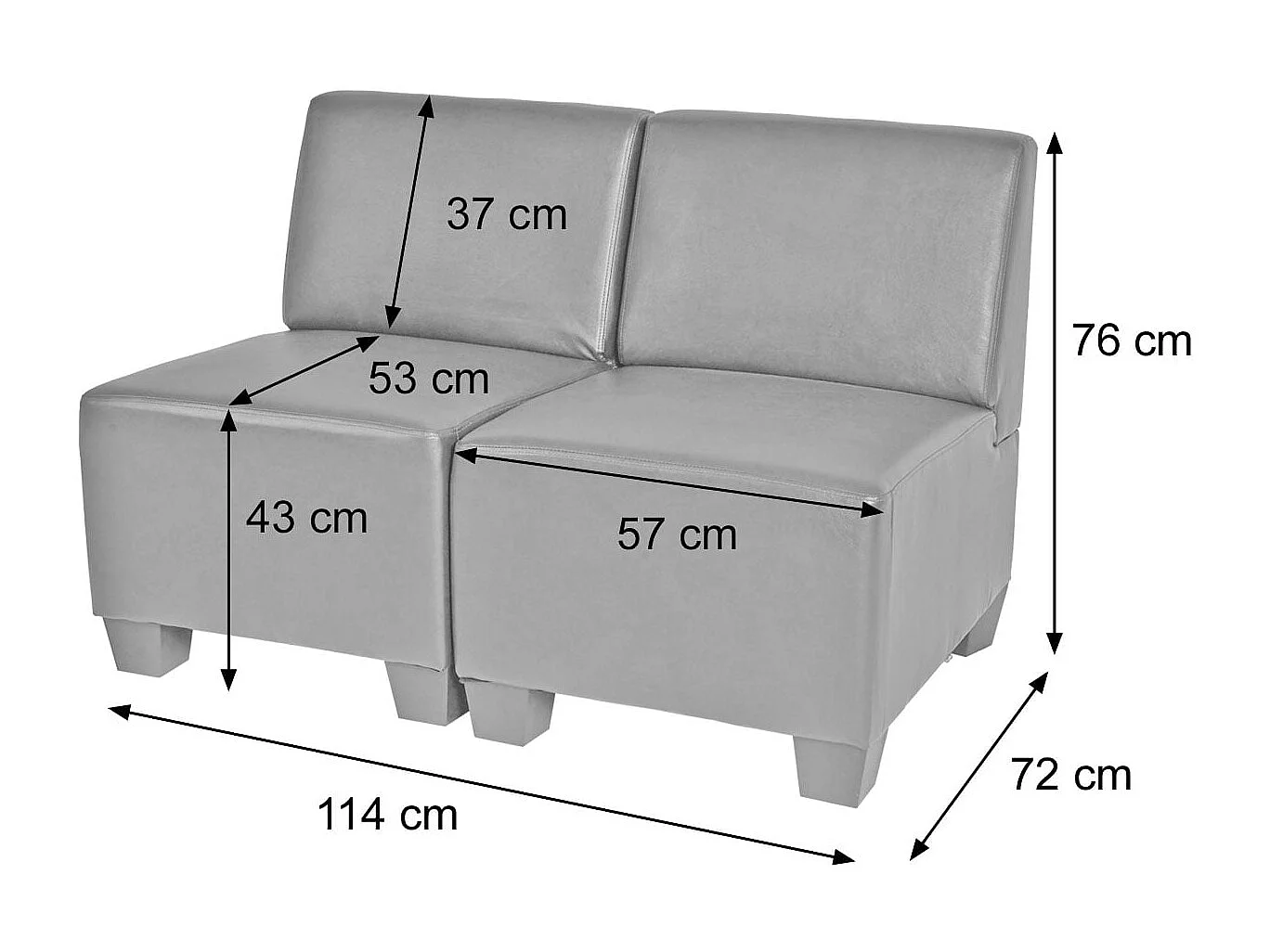 2-seater Moncalieri,  red, without armrests