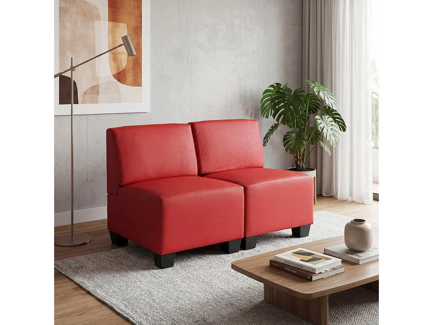 2-seater Moncalieri,  red, without armrests