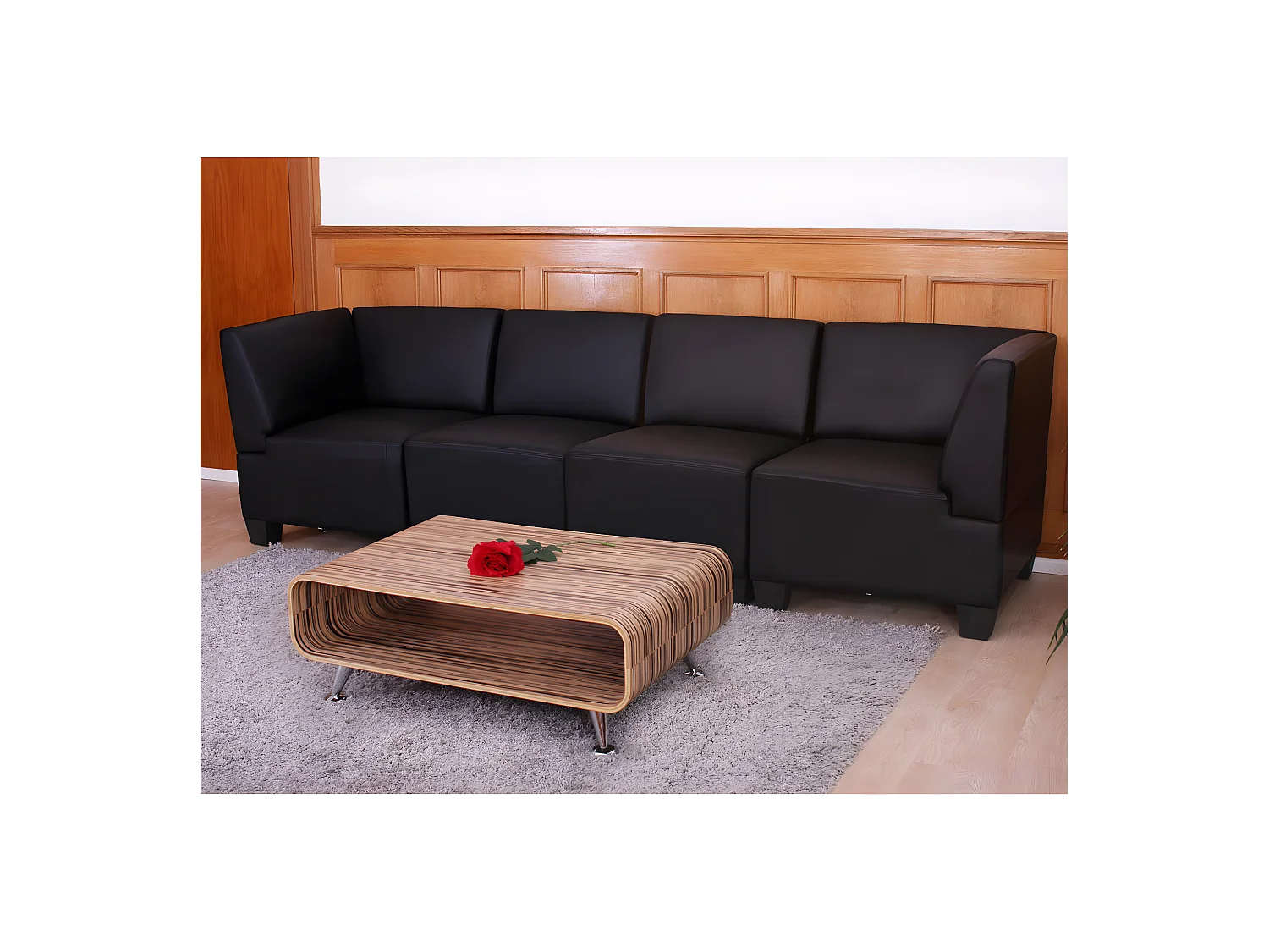 Modulaire 4 places Moncalieri,  noir, accoudoirs hauts