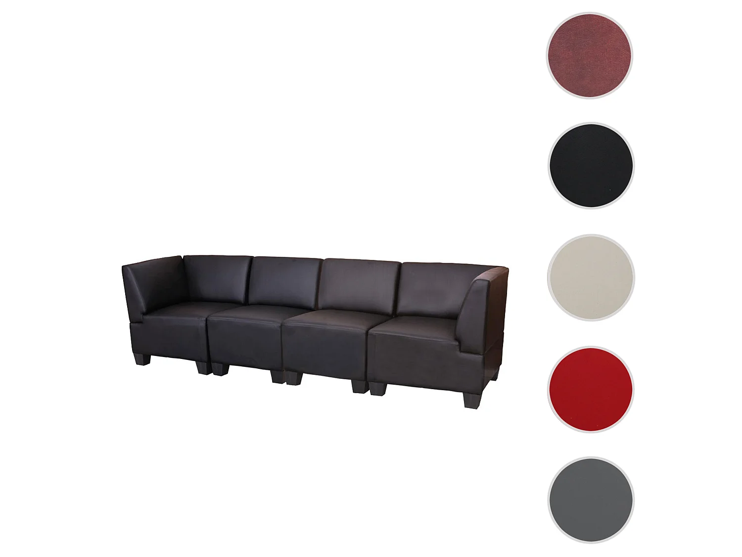 Modulaire 4 places Moncalieri,  noir, accoudoirs hauts