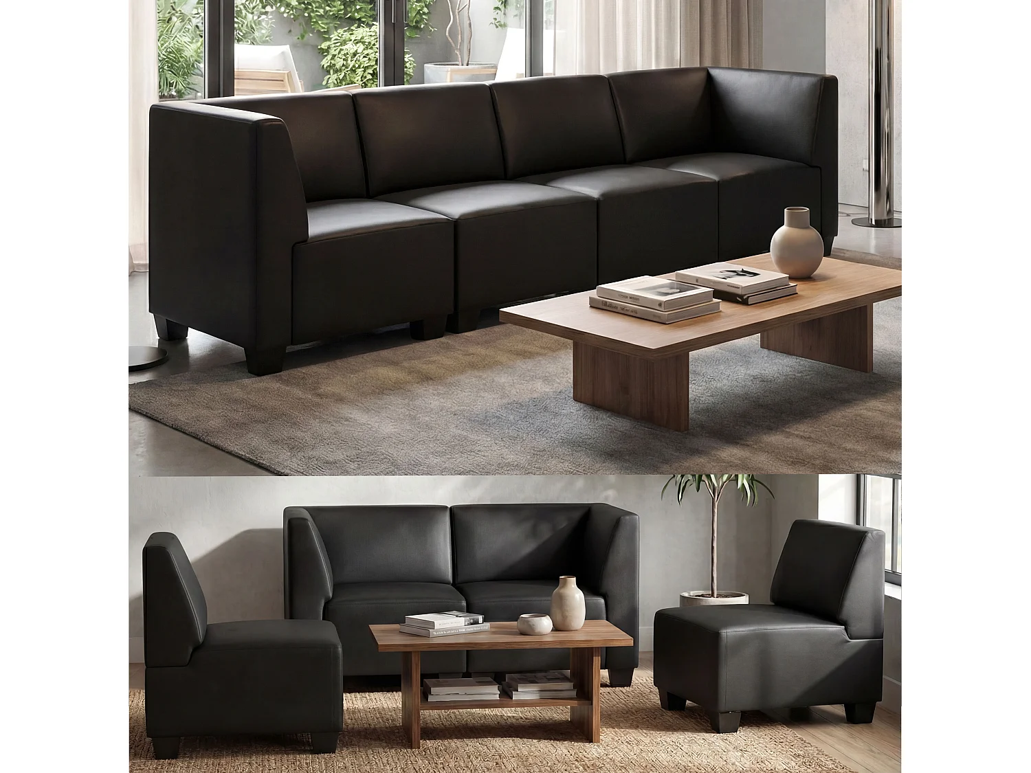 Modular de 4 plazas Moncalieri,  negro, reposabrazos altos