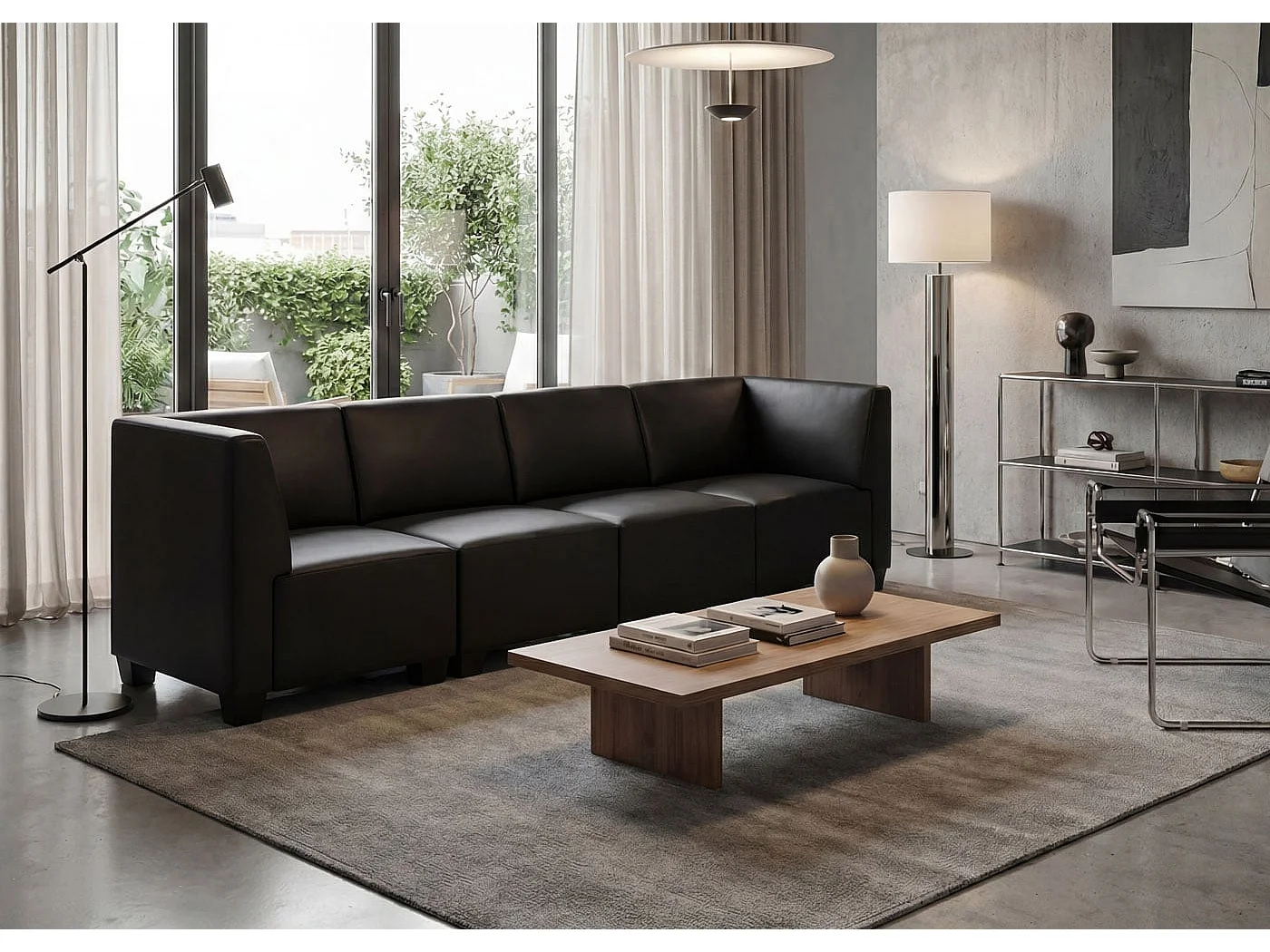 Modular de 4 plazas Moncalieri,  negro, reposabrazos altos