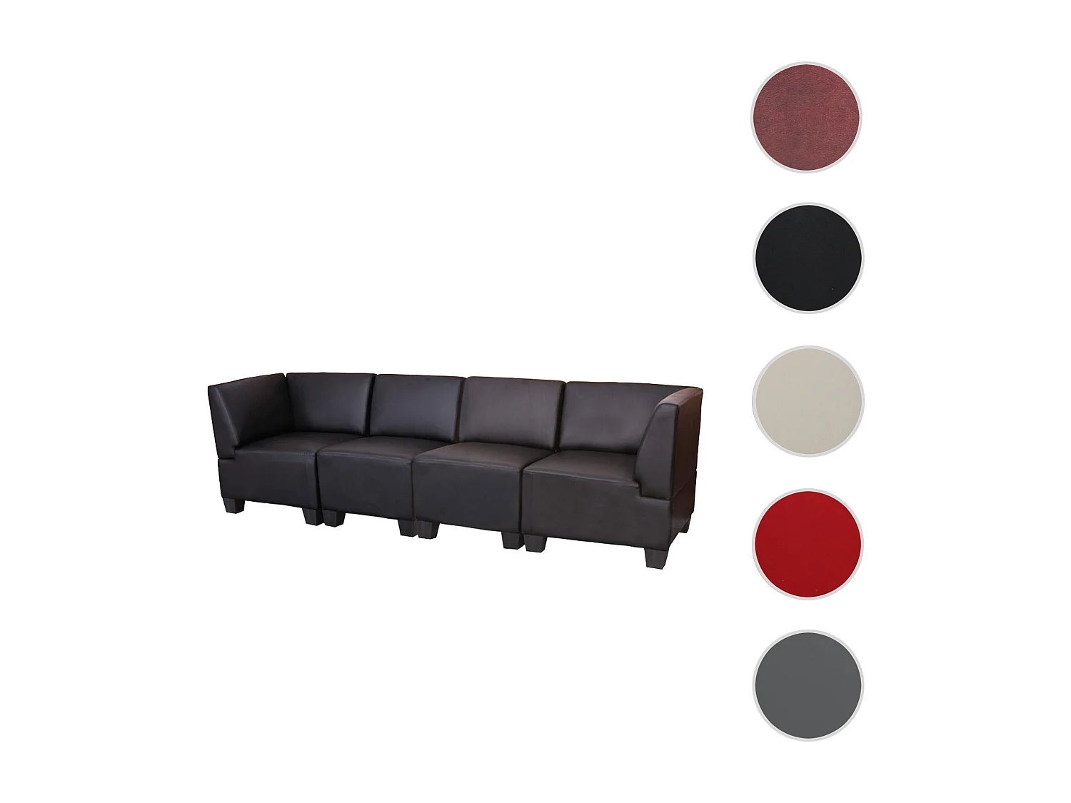 Modular de 4 plazas Moncalieri,  negro, reposabrazos altos