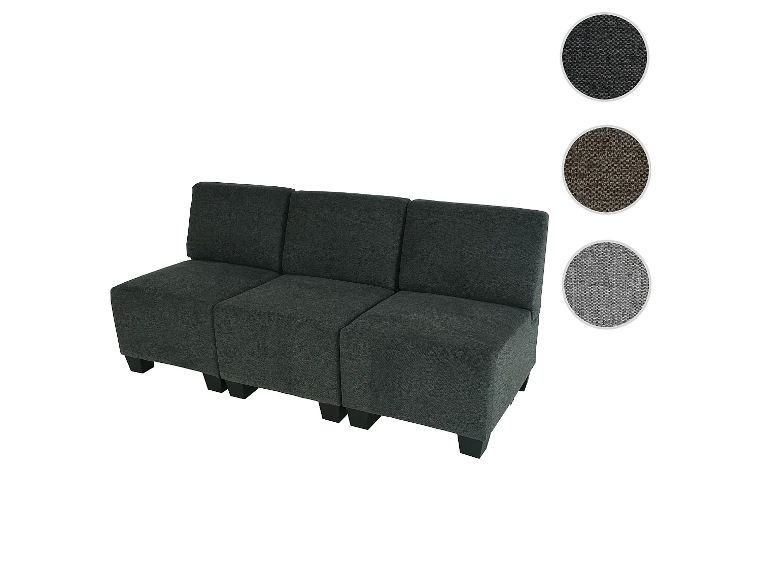 Sofá modular 3 plazas Moncalieri,  gris antracita, sin reposabrazos