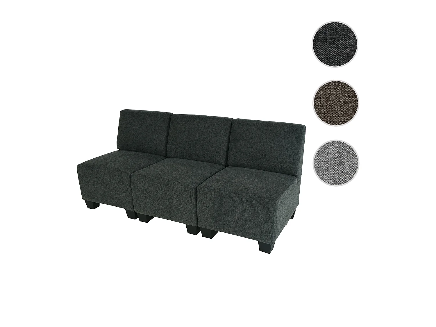 Modular Canapé 3 places Moncalieri,  gris anthracite, sans accoudoirs