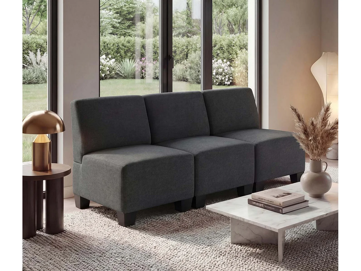 Modułowa sofa 3-osobowa Moncalieri,  antracytowo-szara, bez podłokietników