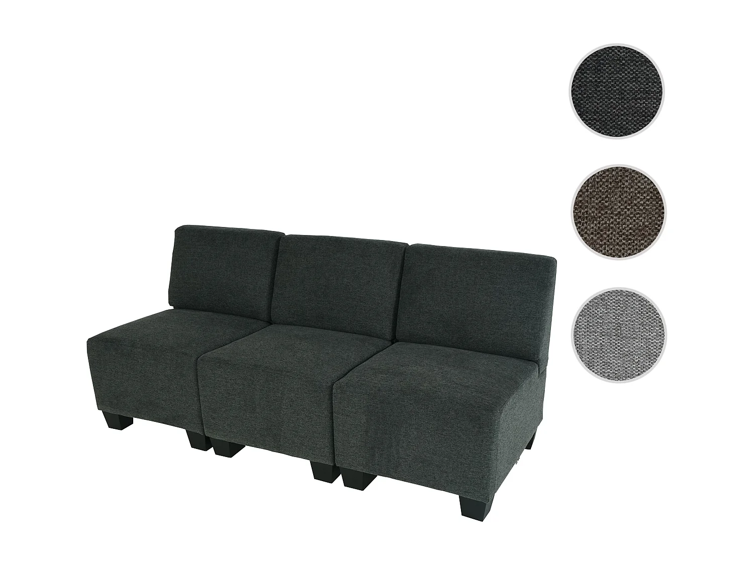 Modułowa sofa 3-osobowa Moncalieri,  antracytowo-szara, bez podłokietników