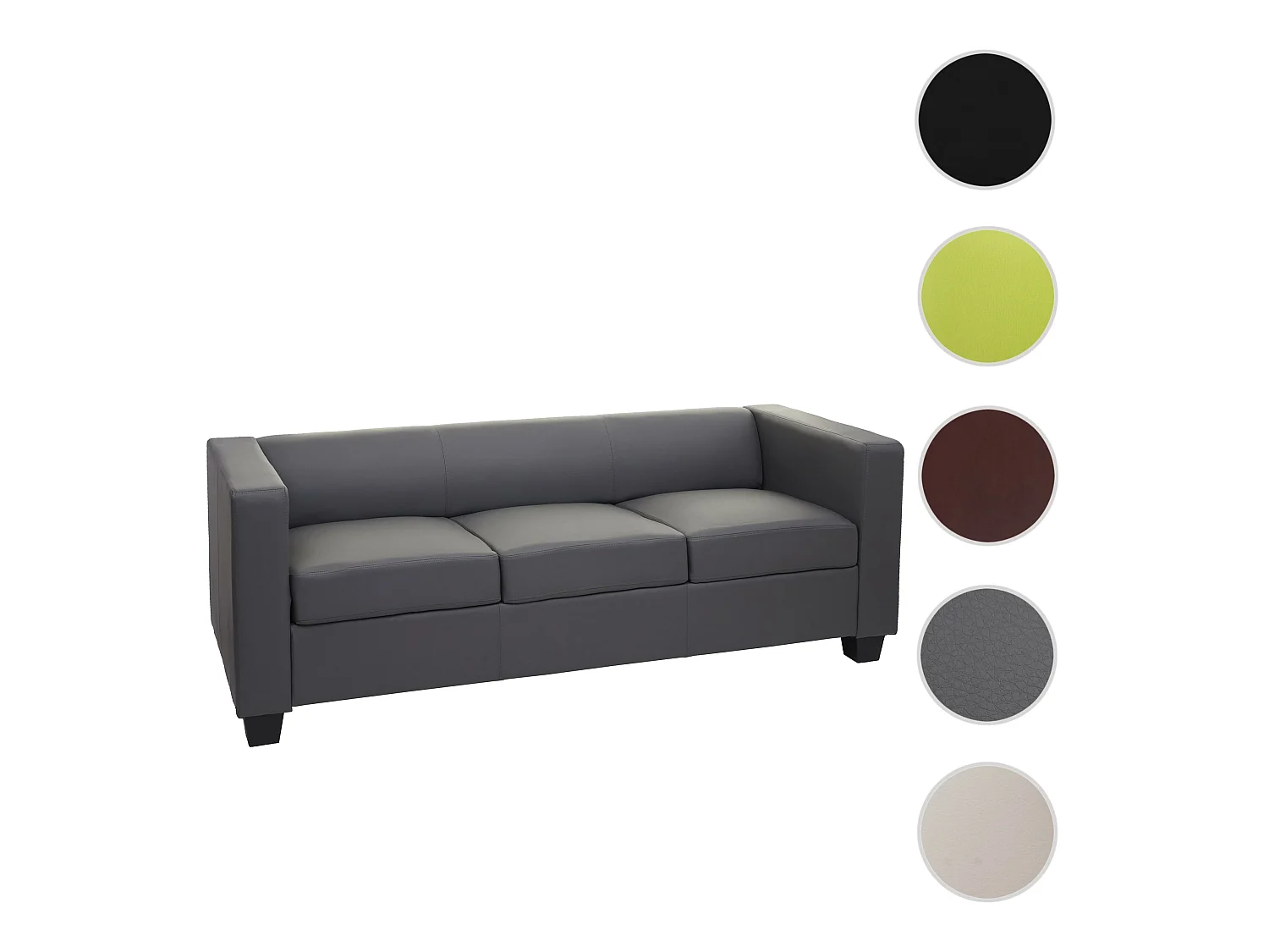 Sofa 3-osobowa Lille,  imitacja skóry, ciemnoszary