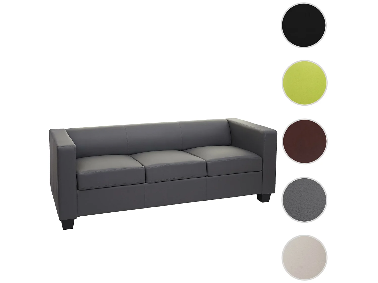 Sofa 3-osobowa Lille,  imitacja skóry, ciemnoszary