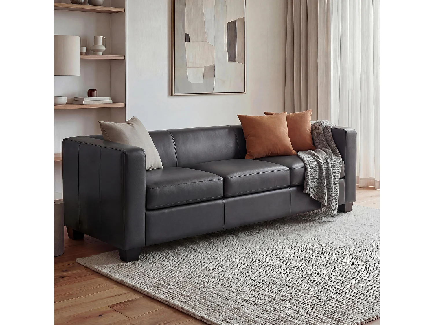 Sofa 3-osobowa Lille,  sztuczna skóra, ciemnoszara