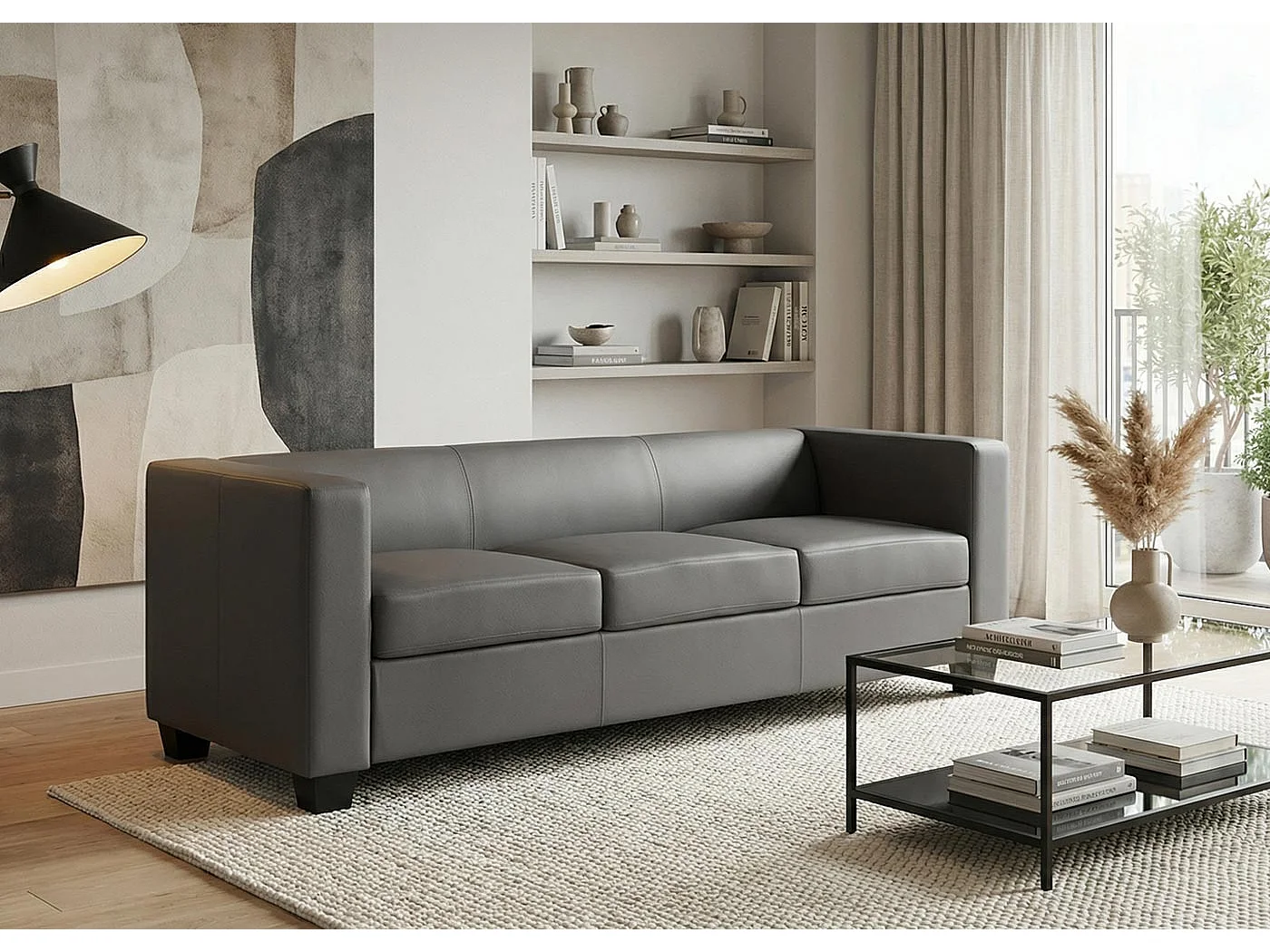 Sofa 3-osobowa Lille,  sztuczna skóra, ciemnoszara