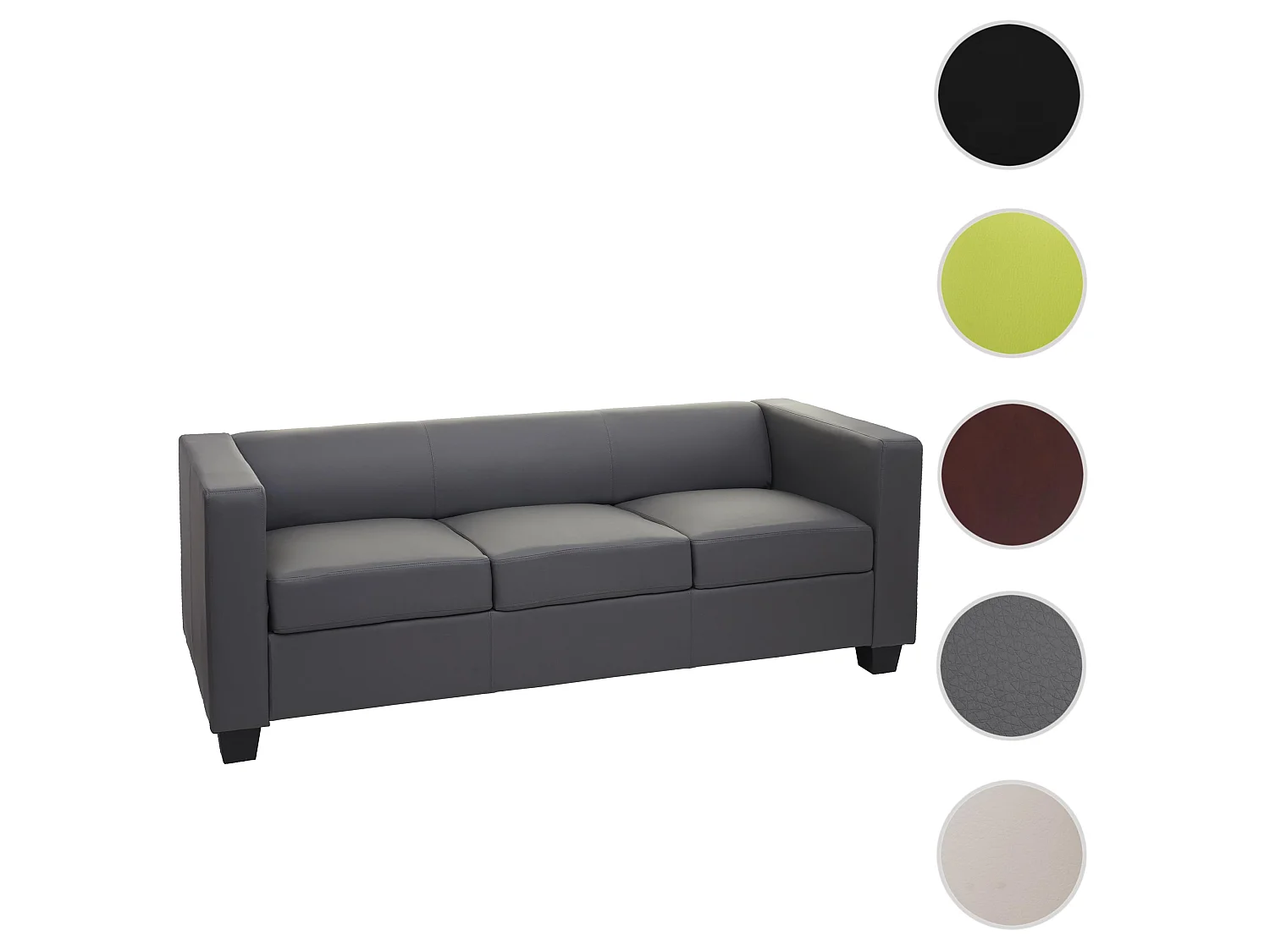 Sofa 3-osobowa Lille,  sztuczna skóra, ciemnoszara