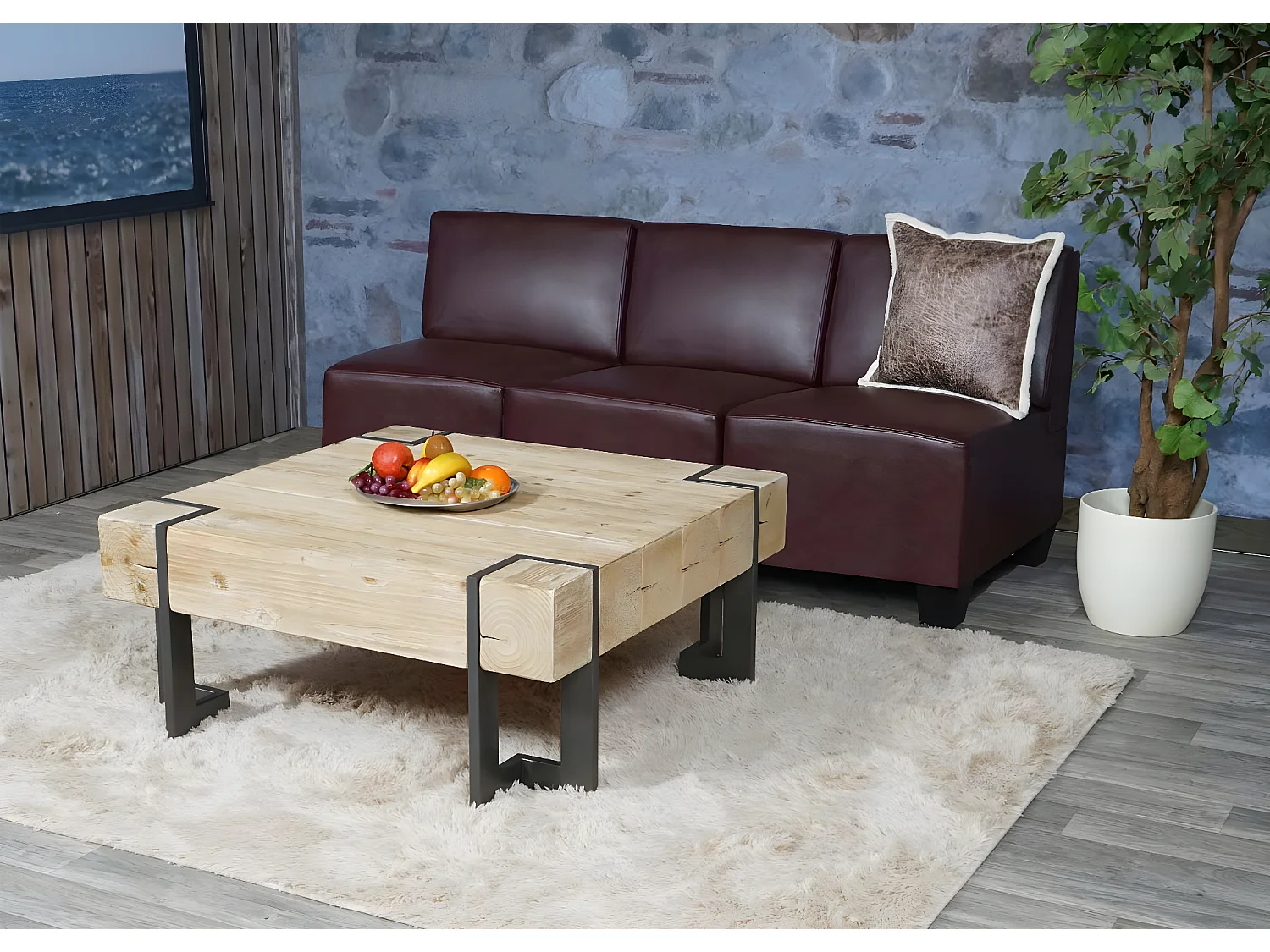 Salotto modulare componibile lounge moderno Lione N71 ecopelle divano 3 posti senza braccioli bordeaux