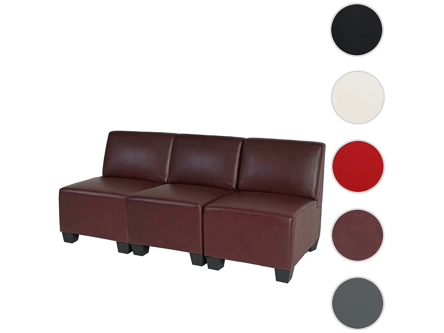 Salotto modulare componibile lounge moderno Lione N71 ecopelle divano 3 posti senza braccioli bordeaux