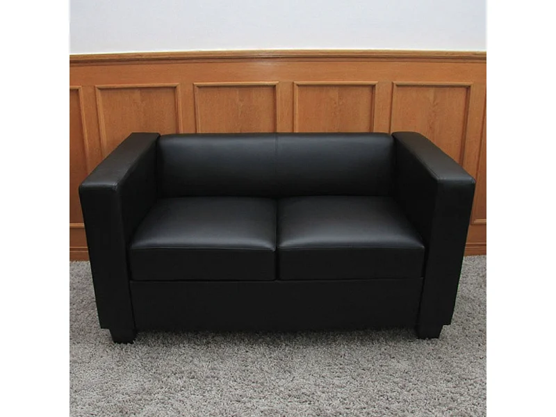 Divano sofa 2 posti lounge moderno elegante serie Lille M65 75x137x70cm ~ ecopelle nero