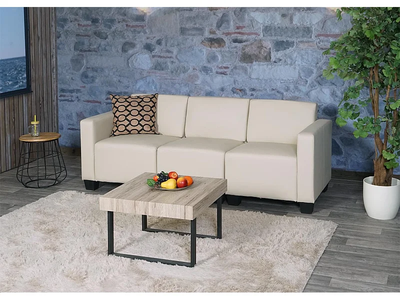 Salotto modulare componibile lounge moderno Lione N71 ecopelle divano 3 posti ~ avorio