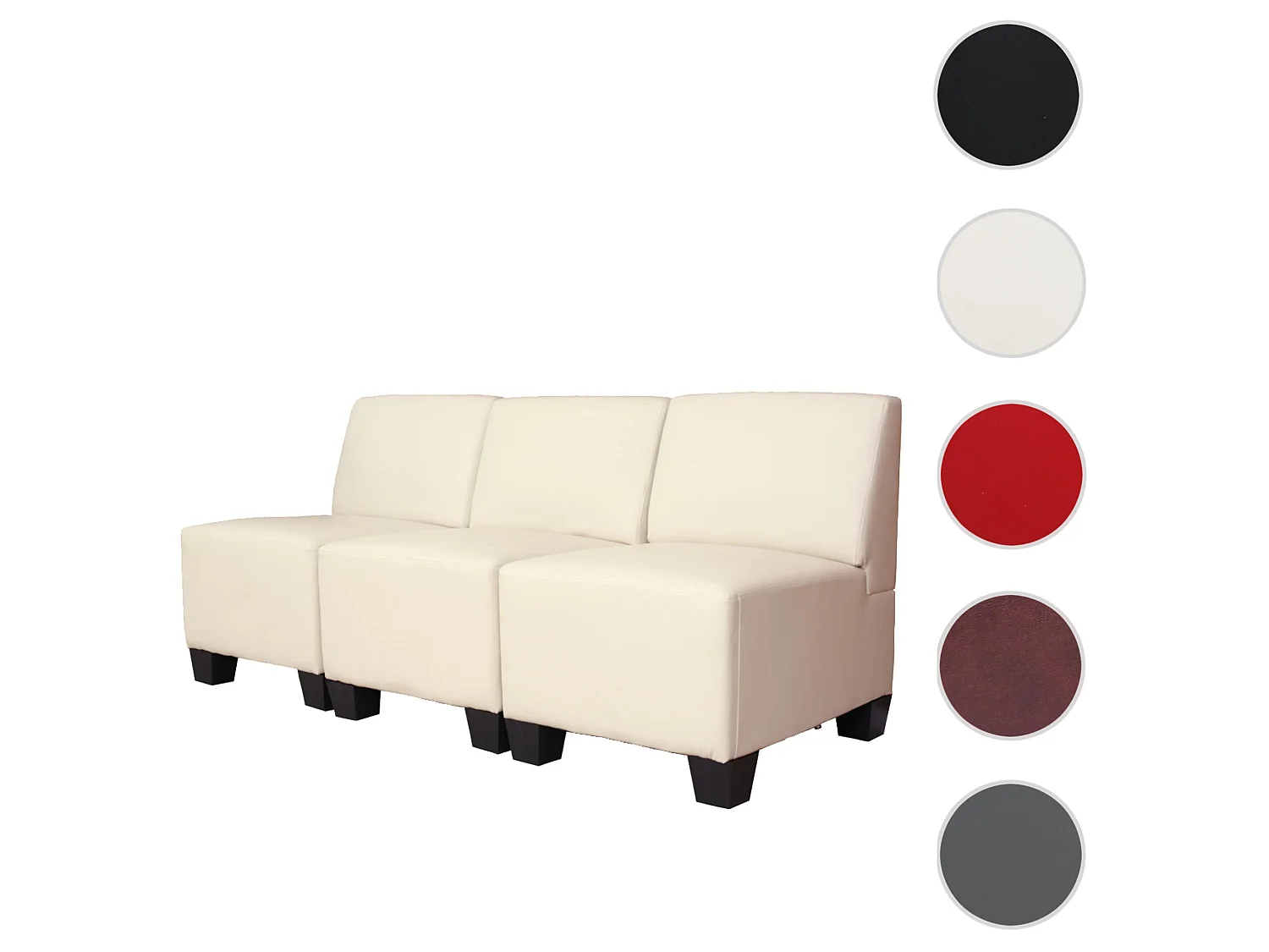 Canapé 3 places Moncalieri,  crème, sans accoudoirs