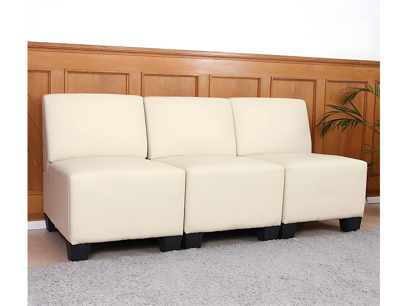 Canapé 3 places Moncalieri,  crème, sans accoudoirs