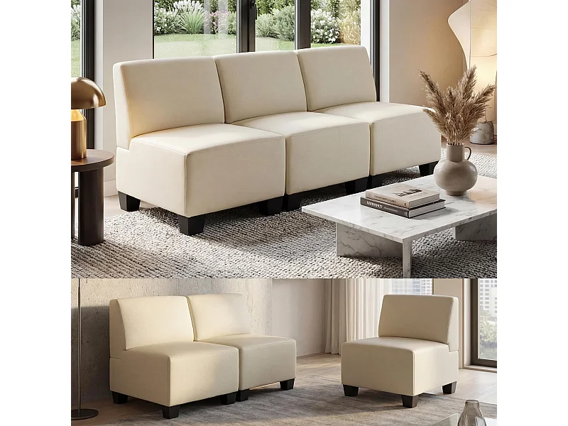 Moncalieri de 3 lugares,  creme, sem apoios de braços