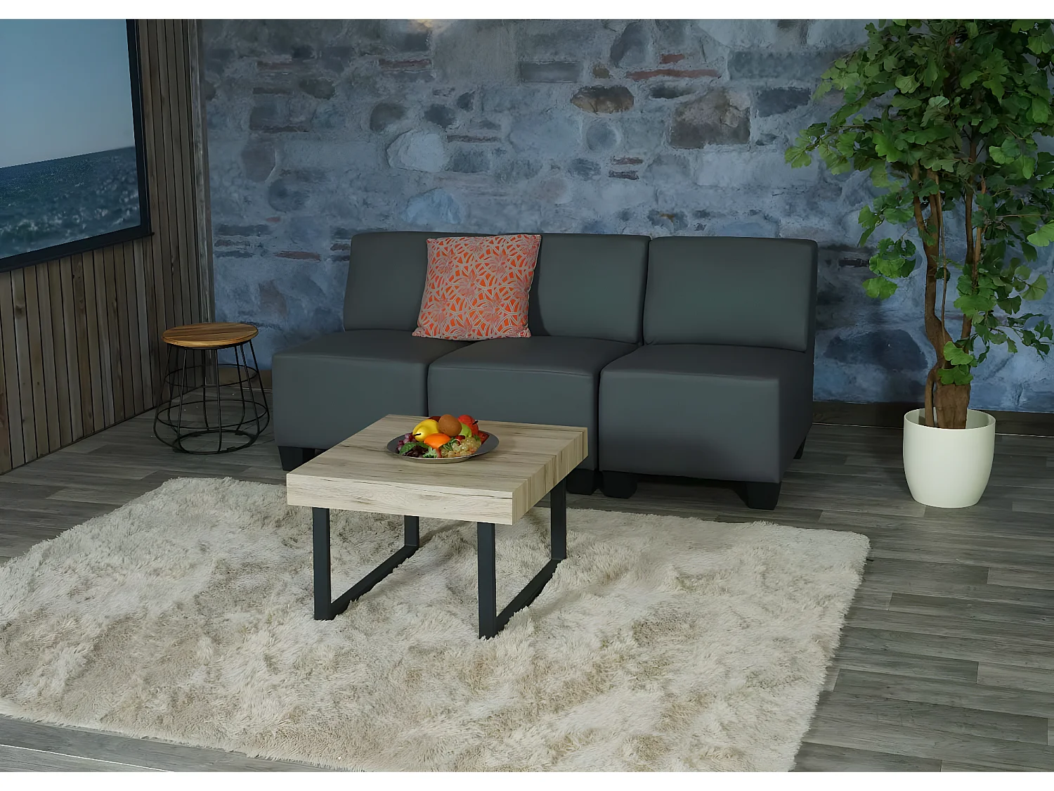 Canapé 3 places Moncalieri,  gris foncé, sans accoudoirs