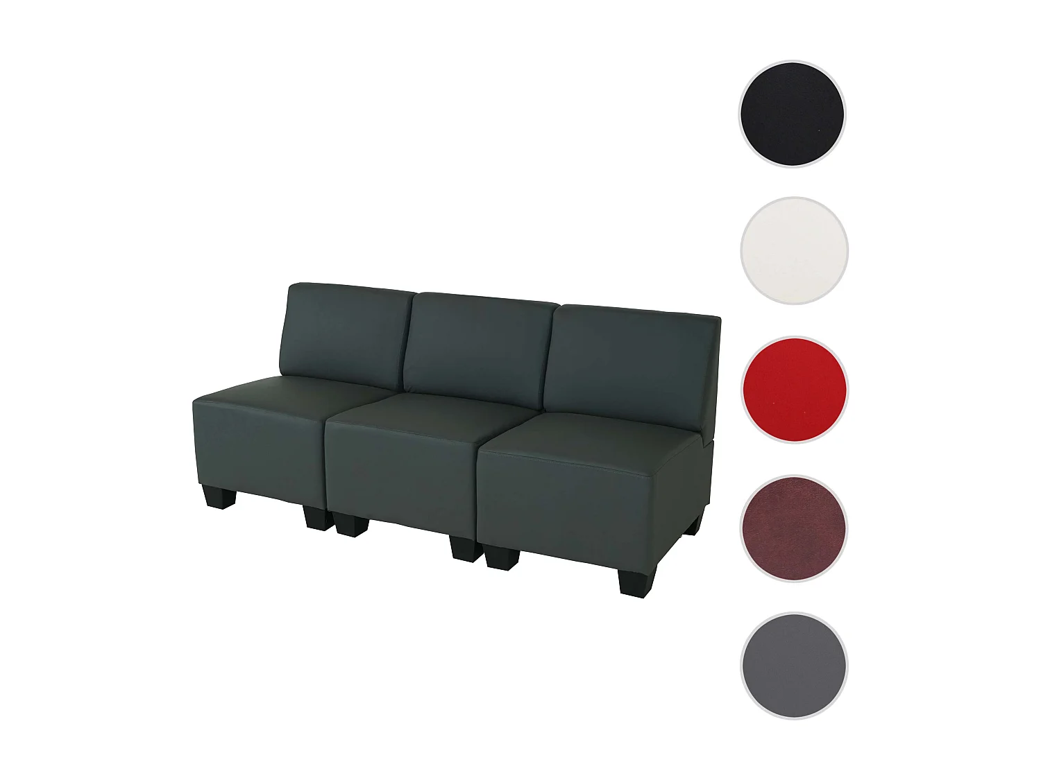 Moncalieri de 3 lugares,  cinzento escuro, sem apoios de braços