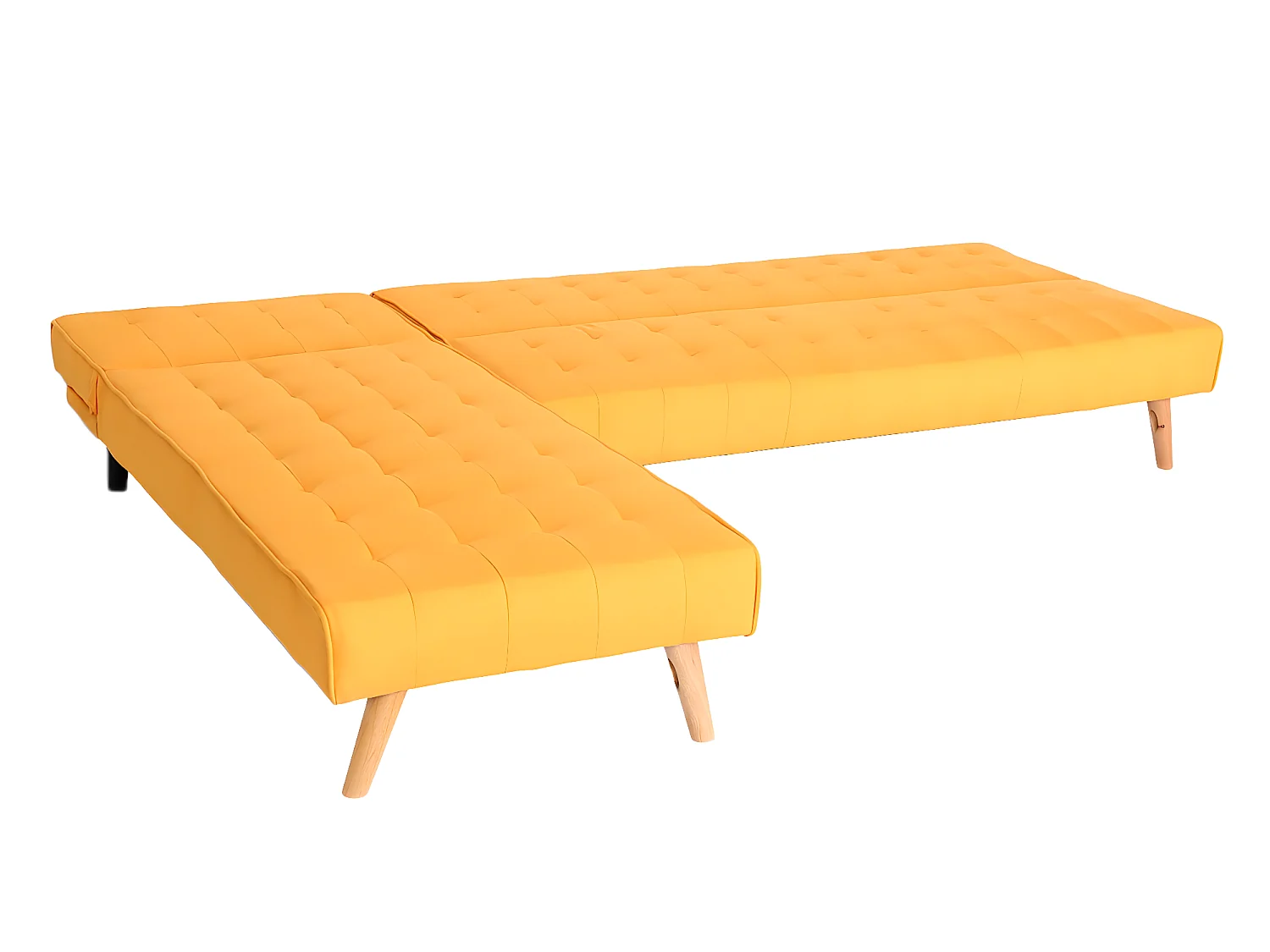 Divano letto angolare con penisola sofà reclinabile MCW-K38 legno tessuto giallo