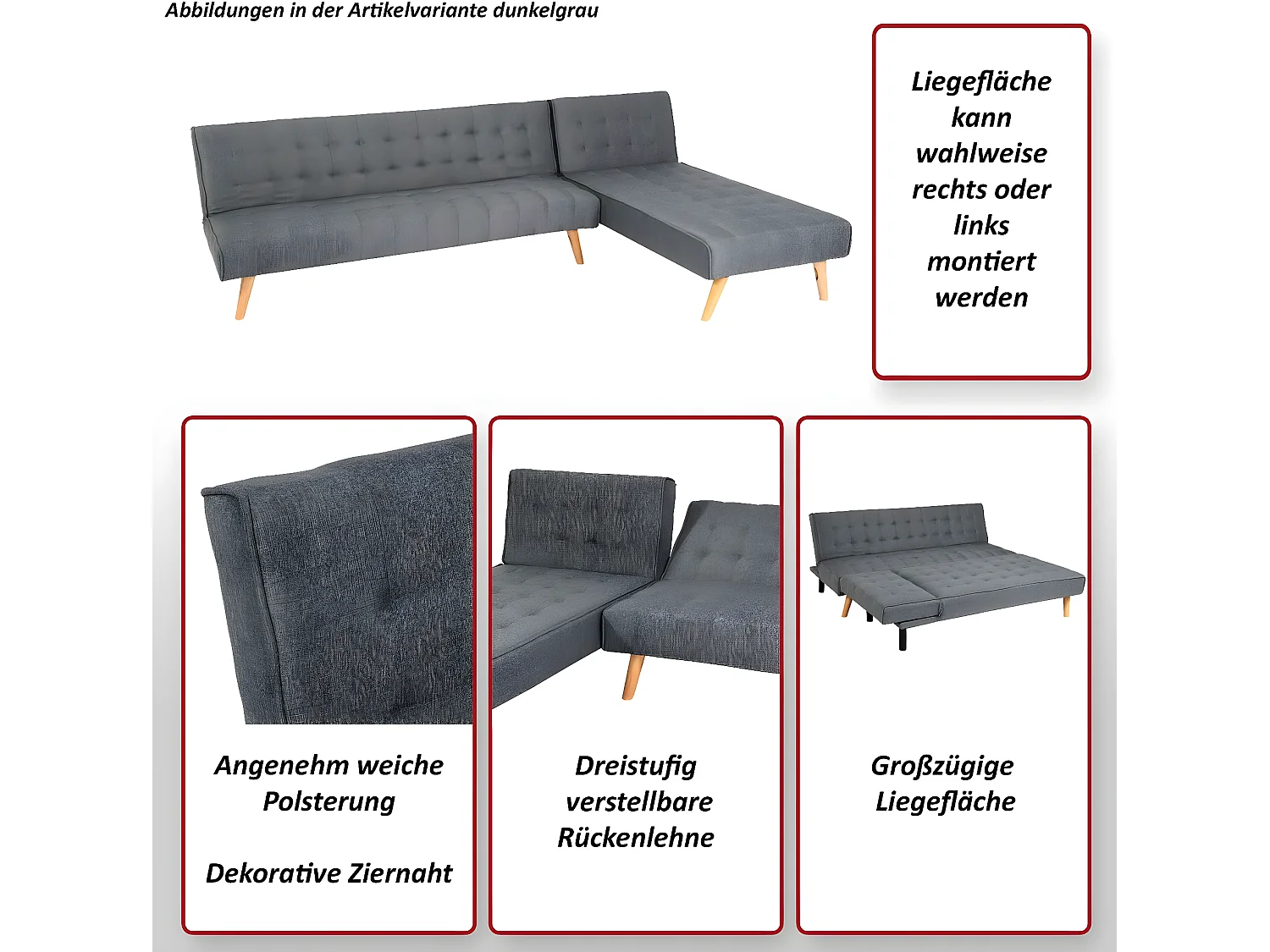 Ecksofa MCW-K38, Hellgrau