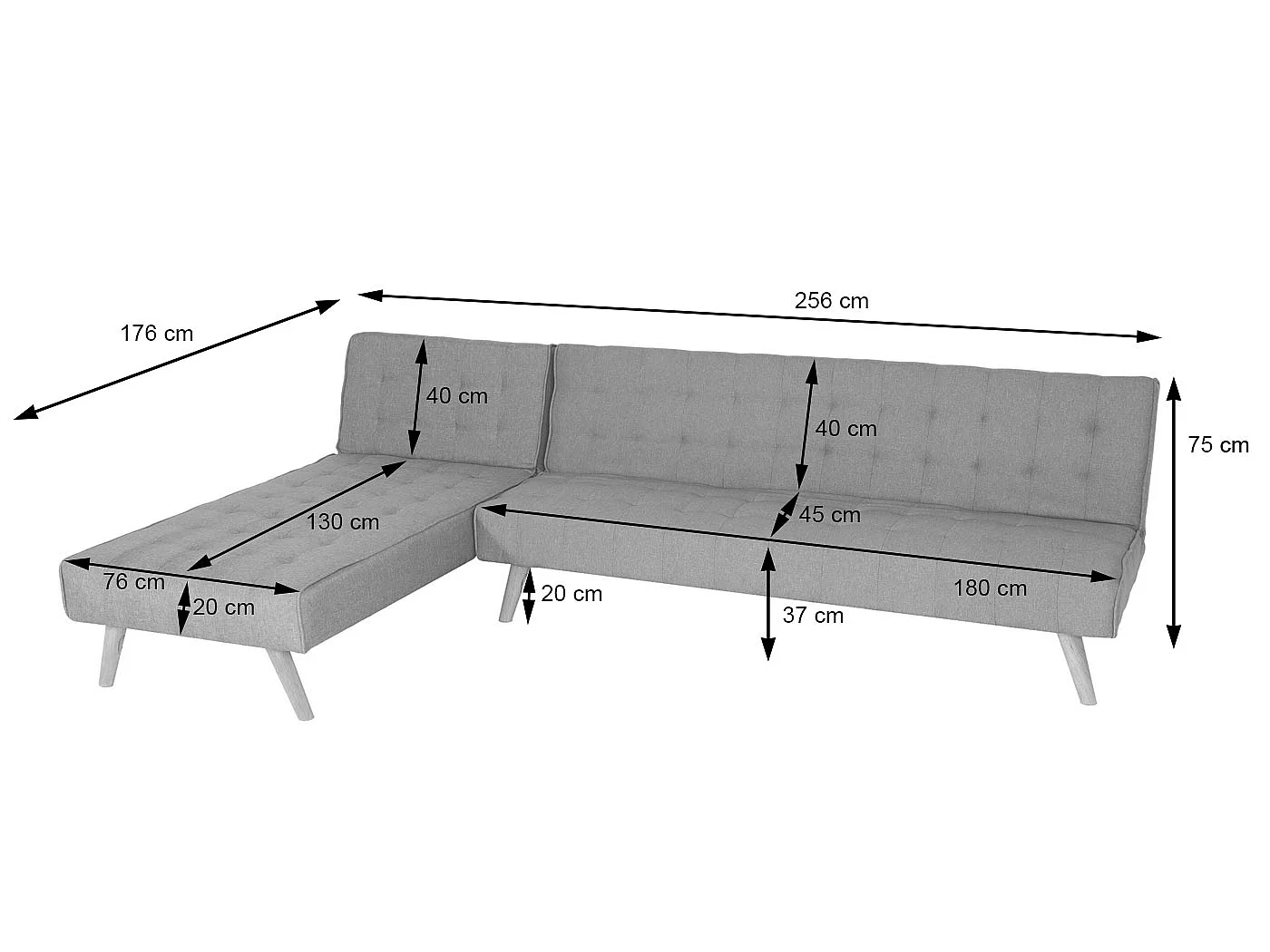 Ecksofa MCW-K38, Hellgrau