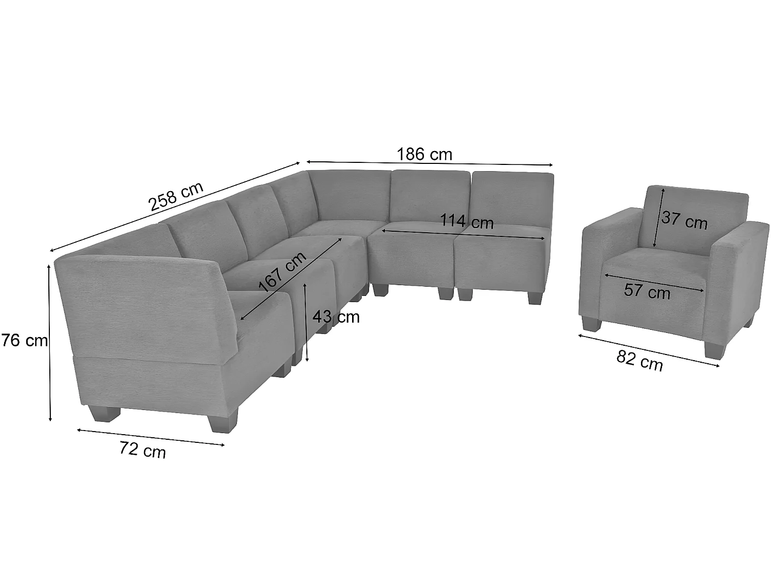 Sistema de sofás Moncalieri (7 piezas),  gris antracita
