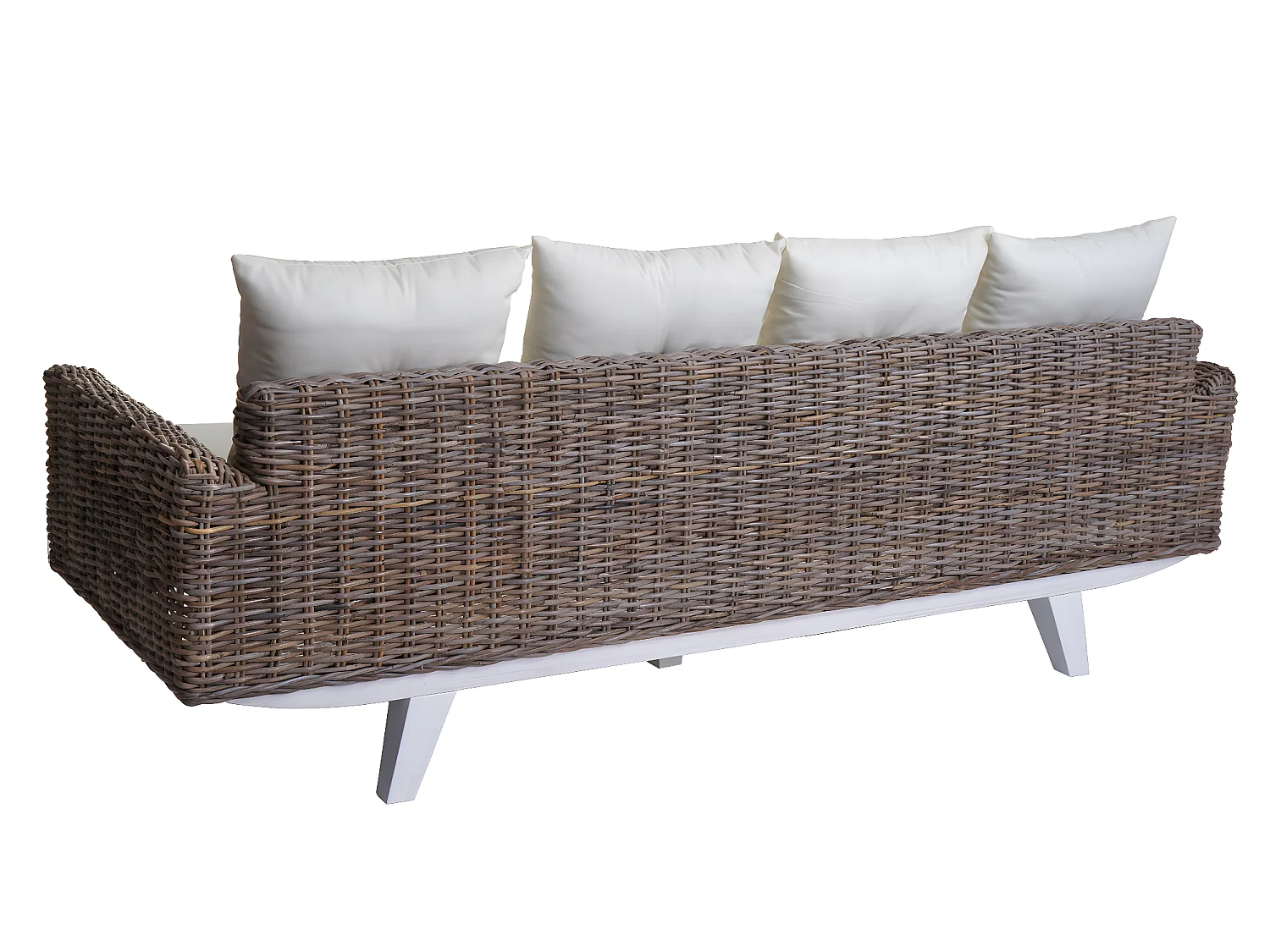 Divano MCW-M32, divano 4 posti in rattan sofà lounge con cuscini,209cm Kubu tessuto naturale/rivestimento tessile avorio