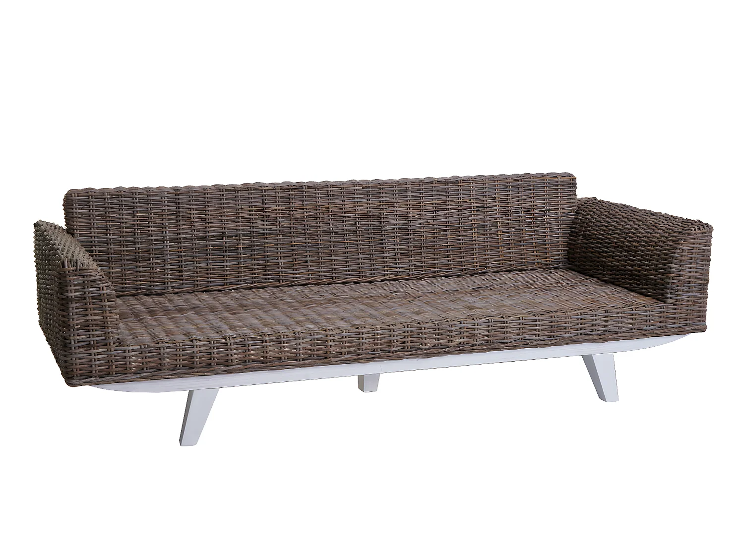 Divano MCW-M32, divano 4 posti in rattan sofà lounge con cuscini,209cm Kubu tessuto naturale/rivestimento tessile avorio