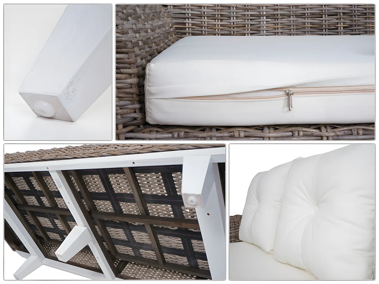 Divano MCW-M32, divano 4 posti in rattan sofà lounge con cuscini,209cm Kubu tessuto naturale/rivestimento tessile avorio