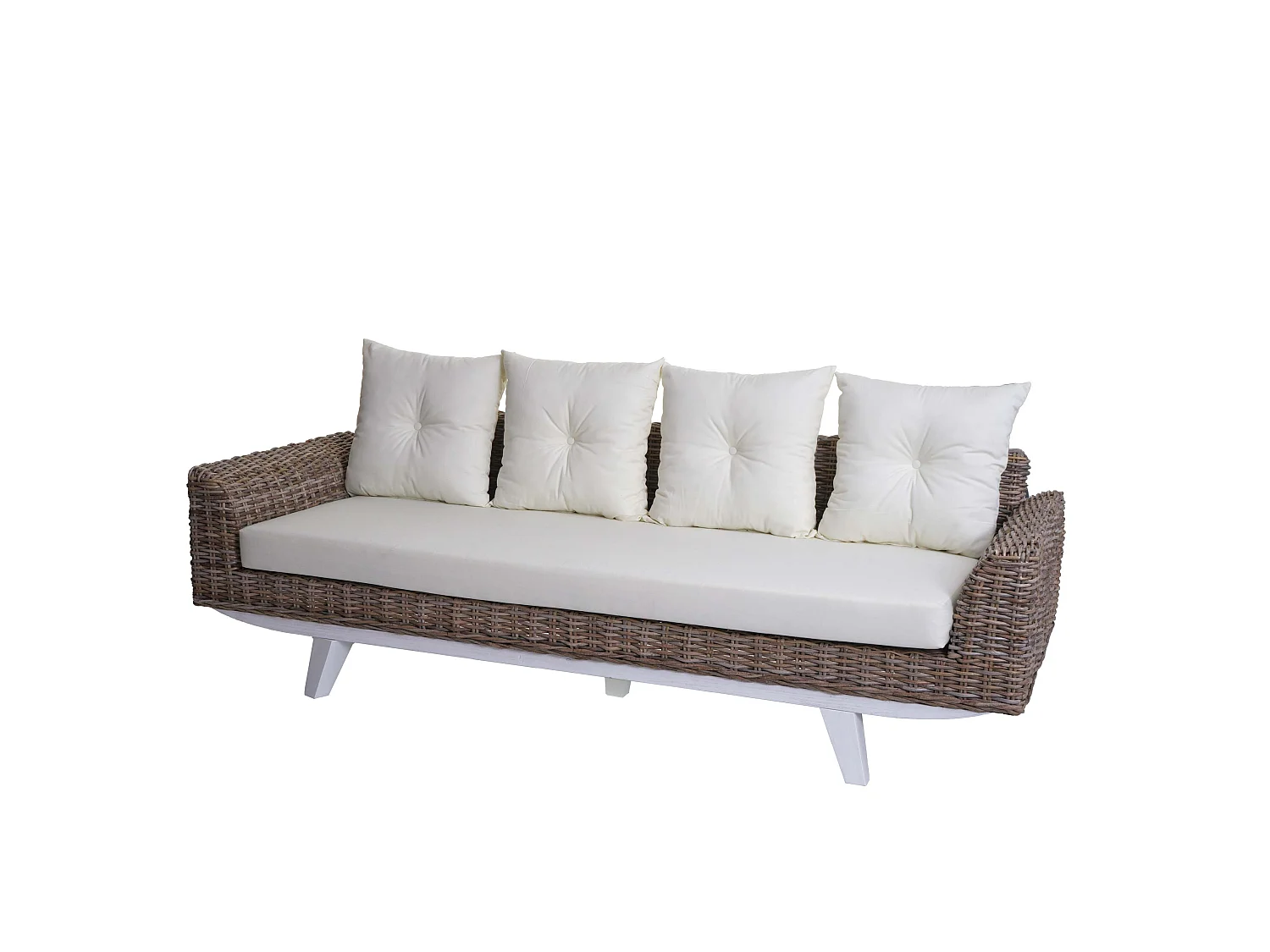 Sofa MCW-M32, 4-Sitzer Couch Rattansofa Loungesofa mit Kissen, 209cm Kubu Rattan natur Stoff/Textil Polster creme