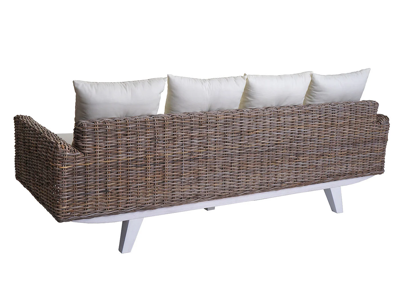 Sofa MCW-M32, 4-Sitzer Couch Rattansofa Loungesofa mit Kissen, 209cm Kubu Rattan natur Stoff/Textil Polster creme