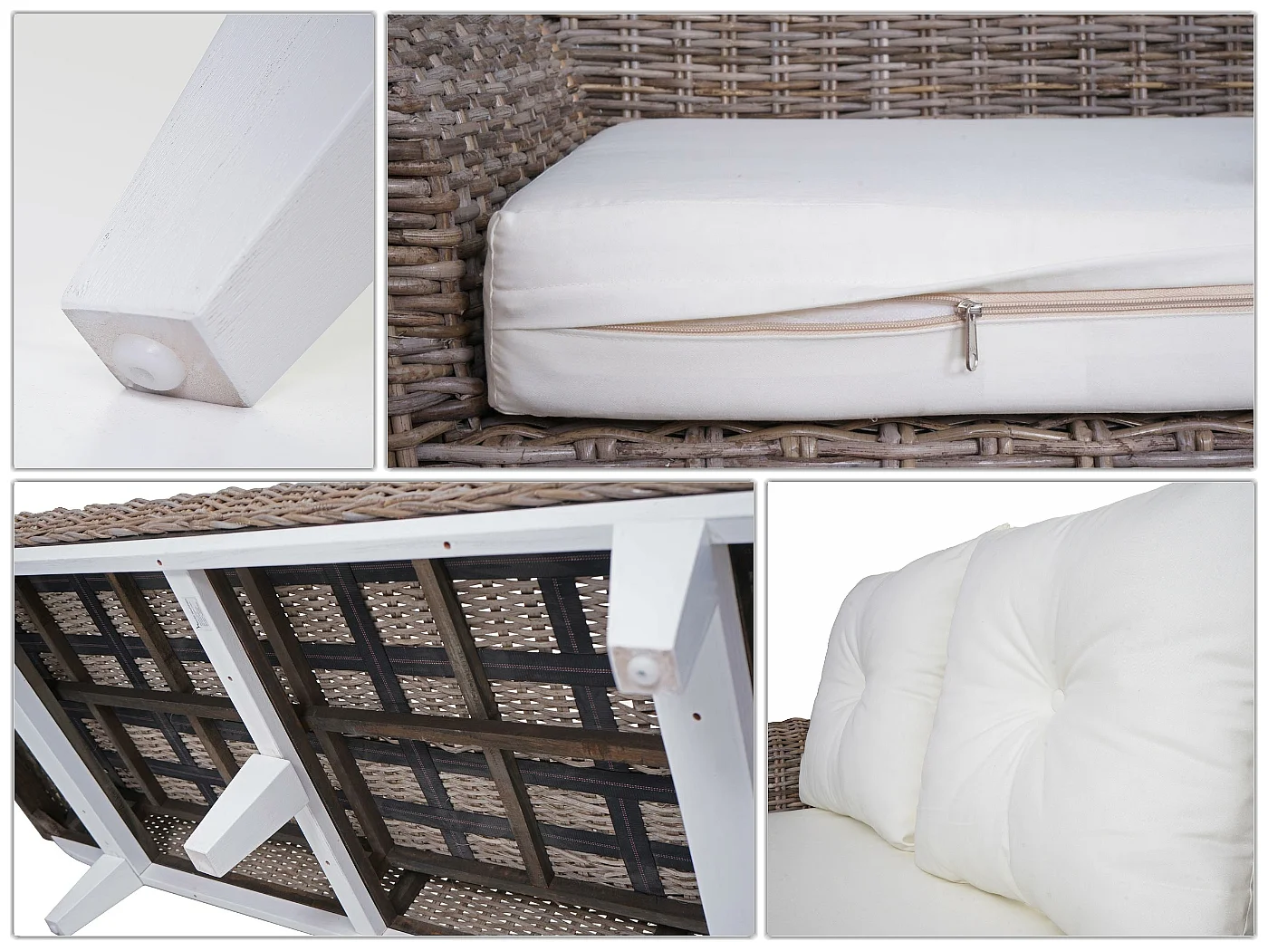 Sofa MCW-M32, 4-Sitzer Couch Rattansofa Loungesofa mit Kissen, 209cm Kubu Rattan natur Stoff/Textil Polster creme