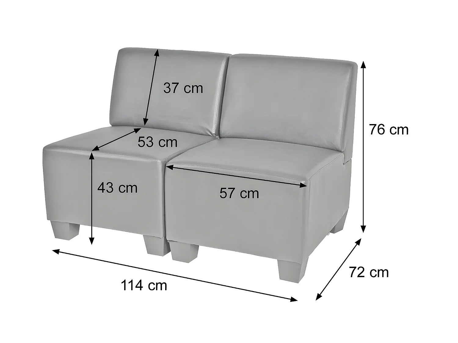 2-zits Moncalieri,  roodbruin, zonder armleuningen